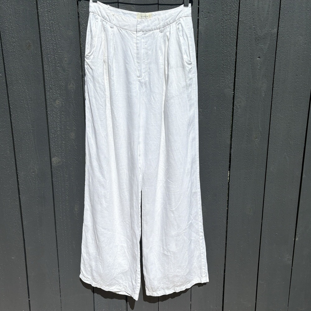 Dissh White Linen Wide Leg Pants Women 6 Coastal Capsule Lined Resort Minimalist